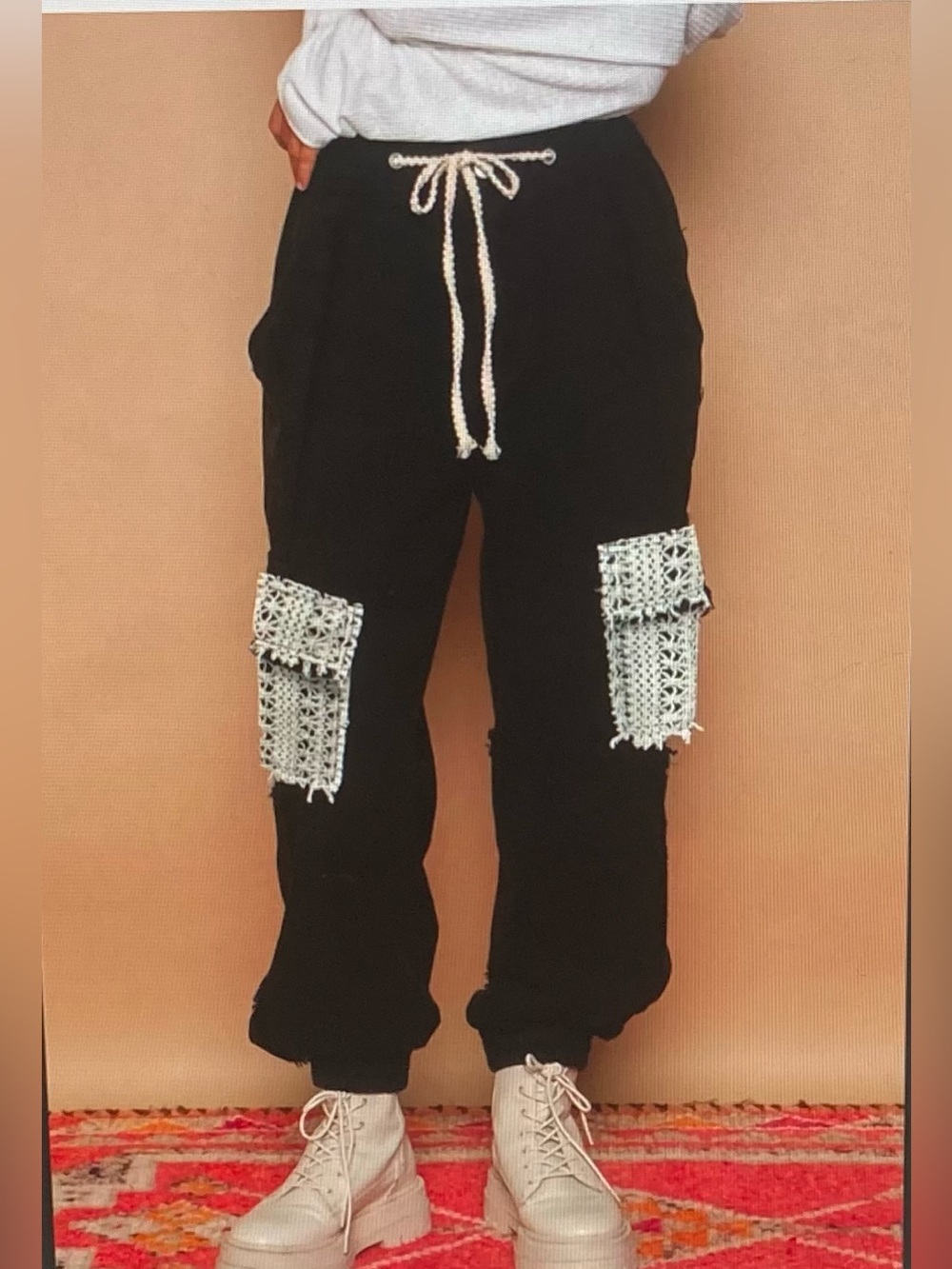 POL Crochet Lace Pocket Jogger Pants
